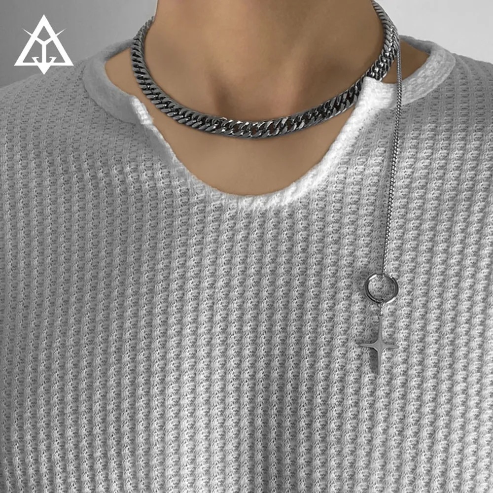 Stainless Steel Cuban Chain with Cross Pendant for Men